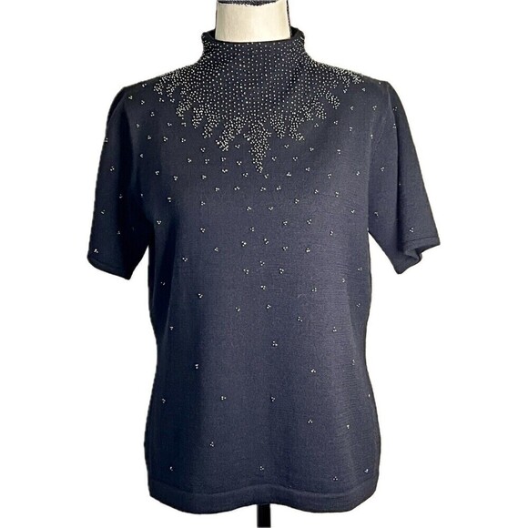 Doncaster Vintage Beaded Mock Neck Wool Top With Back Zip Closure Size Medium - Picture 4 of 14